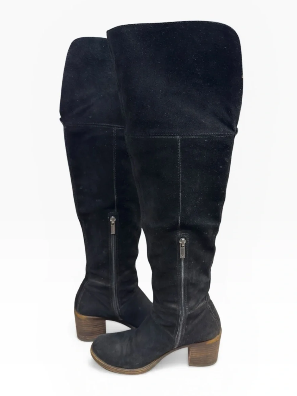 Lucky Brand Ramsden Over The Knee Boots Black Suede Block Heel Size US 8